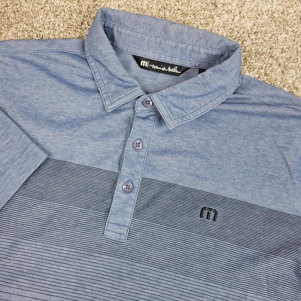 Travis Mathew Mens Medium Blue Striped Performance Stretch Golf Polo SS